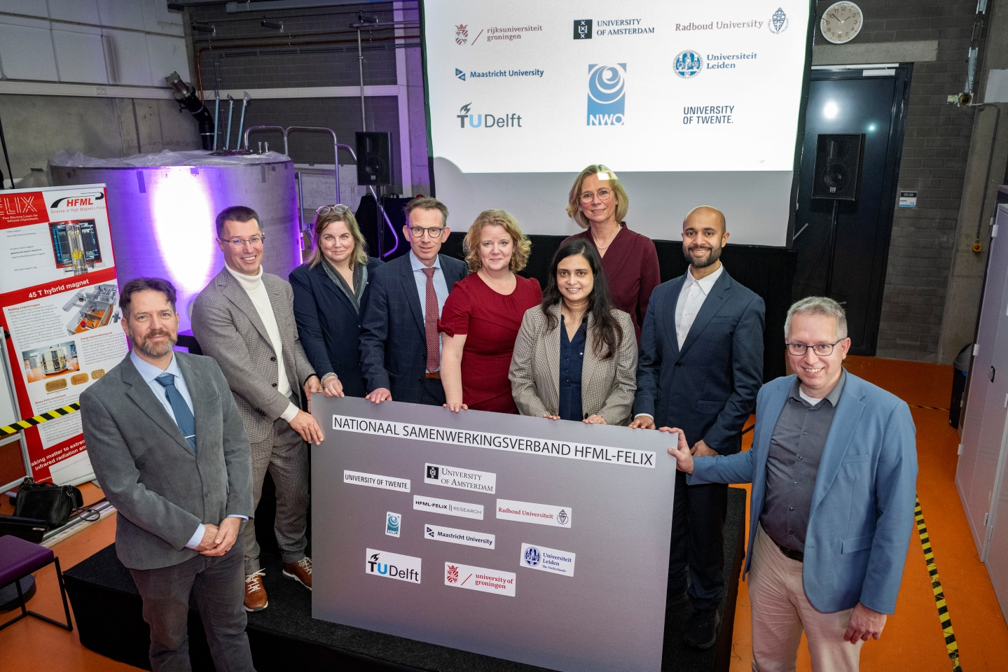 Group picture of all partners at the official signing of the collaboration at HFML-FELIX